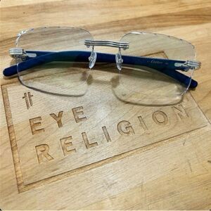 Cartier Rimless Glasses with Blue Wood & Diamond Cuts